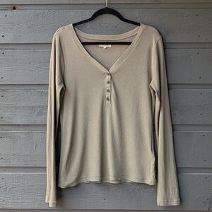 Madewell Drapey-Rib Henley Tee Size Large Army Green Tan